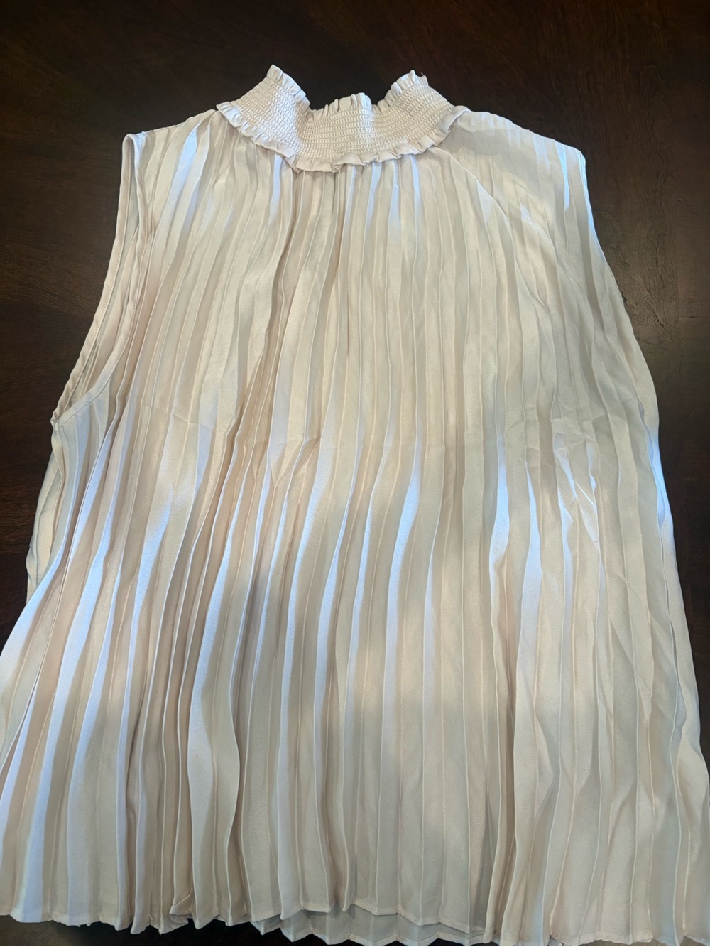 Nanette Lepore Cream Pleated Ruffled Mock Neck Tank